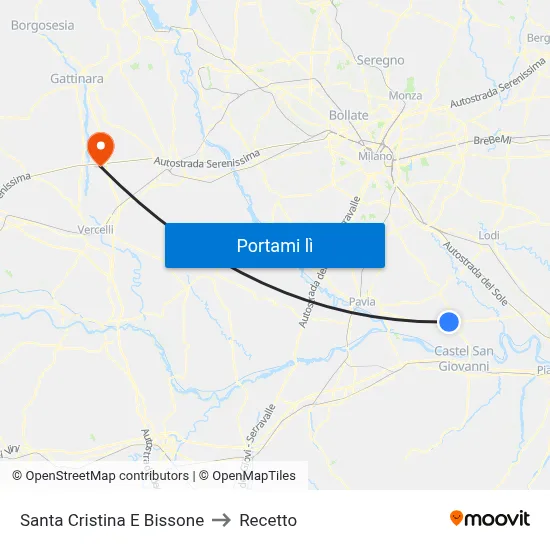 Santa Cristina E Bissone to Recetto map