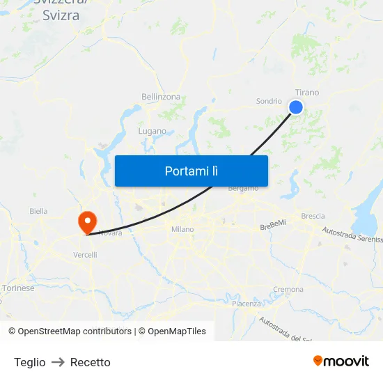 Teglio to Recetto map