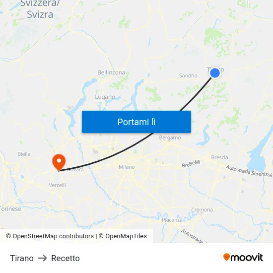 Tirano to Recetto map