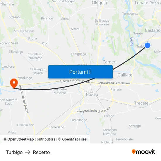 Turbigo to Recetto map