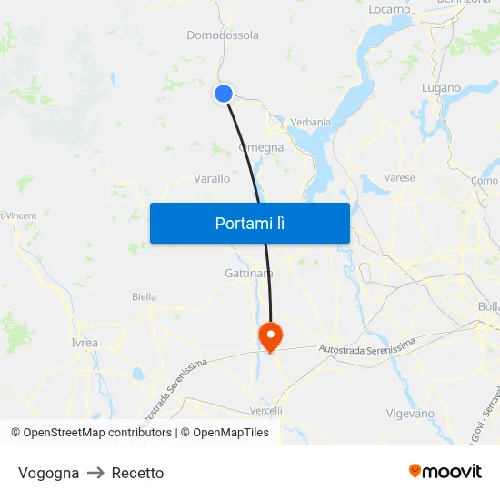 Vogogna to Recetto map