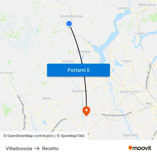 Villadossola to Recetto map