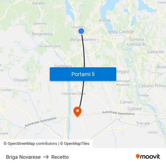 Briga Novarese to Recetto map