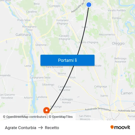 Agrate Conturbia to Recetto map