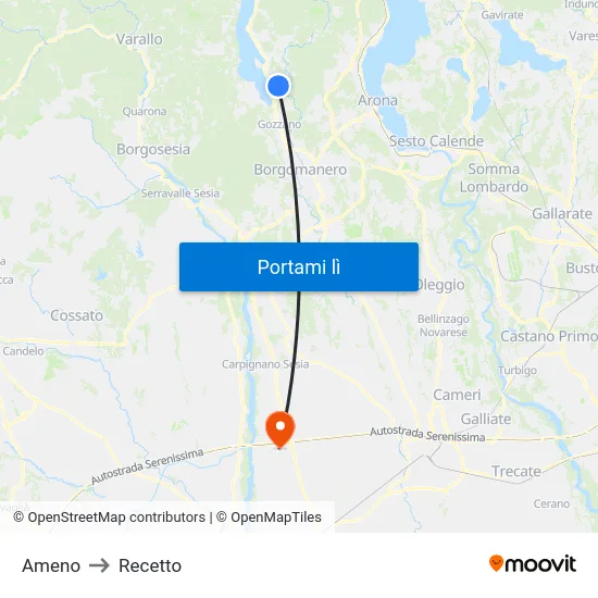 Ameno to Recetto map