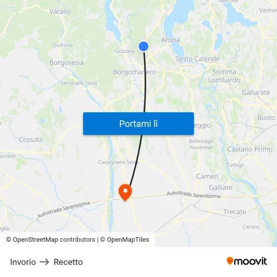 Invorio to Recetto map