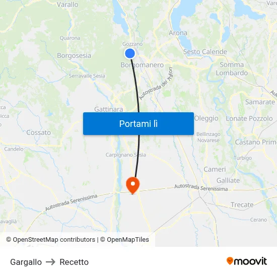 Gargallo to Recetto map