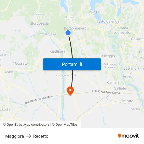 Maggiora to Recetto map