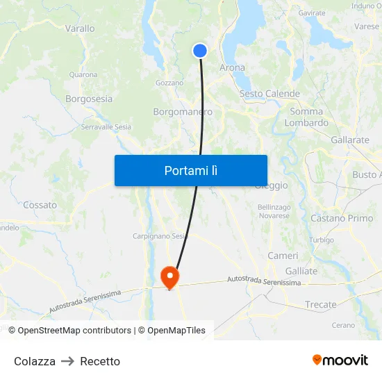 Colazza to Recetto map