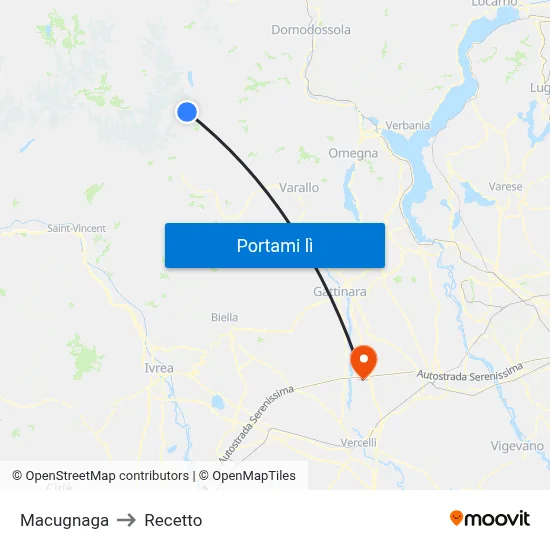 Macugnaga to Recetto map