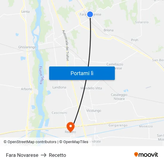 Fara Novarese to Recetto map