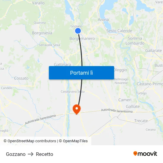 Gozzano to Recetto map