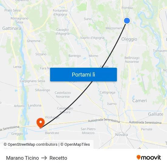 Marano Ticino to Recetto map