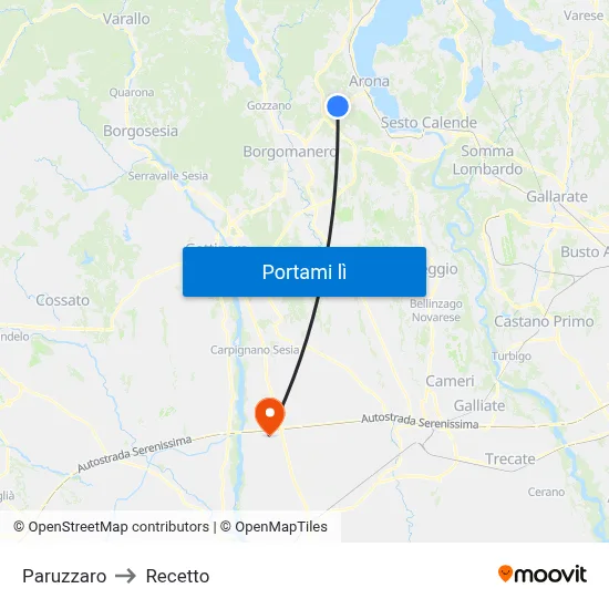 Paruzzaro to Recetto map