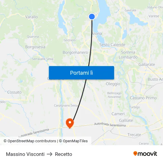 Massino Visconti to Recetto map