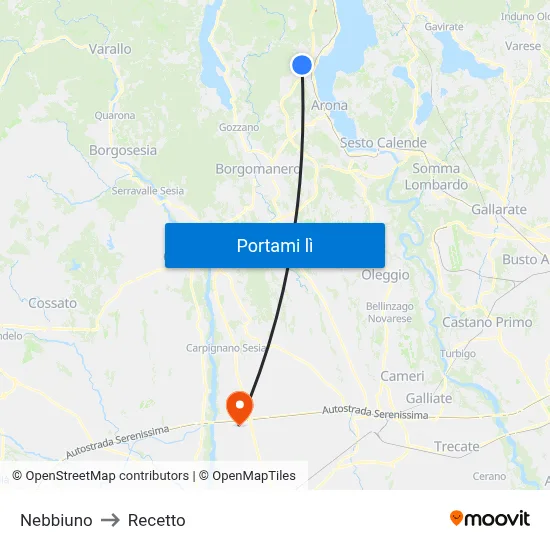 Nebbiuno to Recetto map