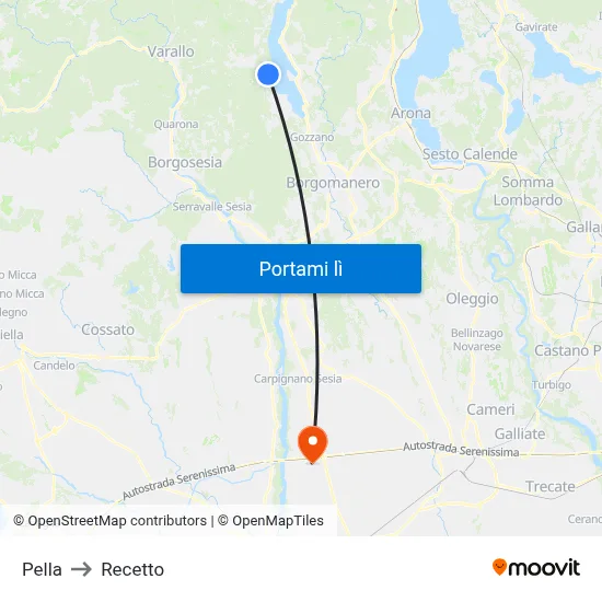 Pella to Recetto map