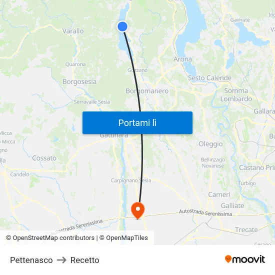 Pettenasco to Recetto map