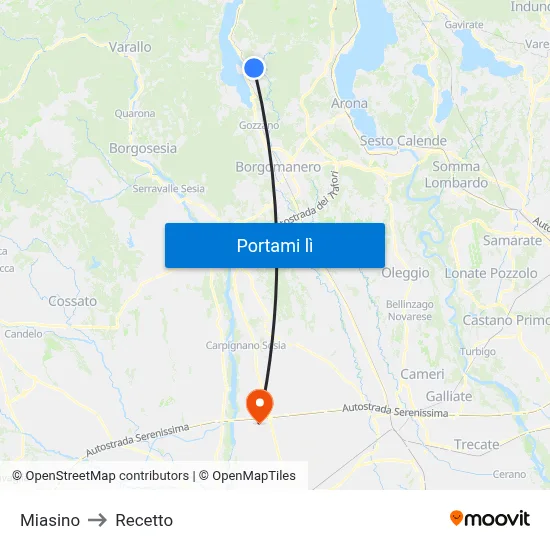 Miasino to Recetto map