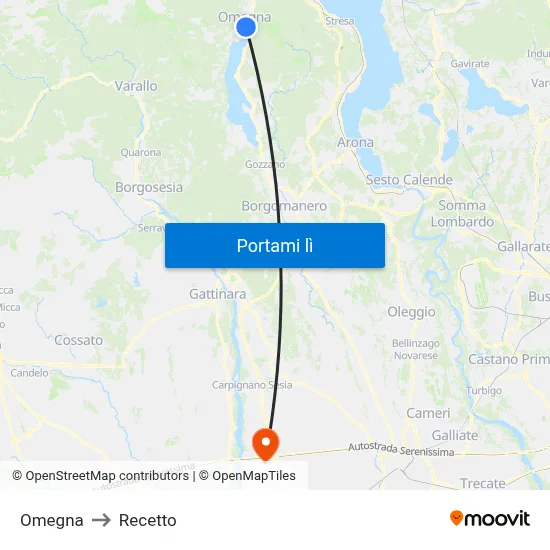 Omegna to Recetto map