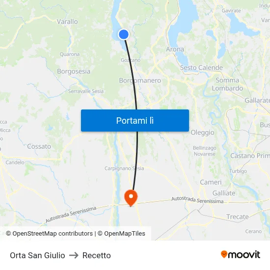 Orta San Giulio to Recetto map