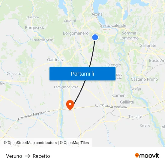 Veruno to Recetto map
