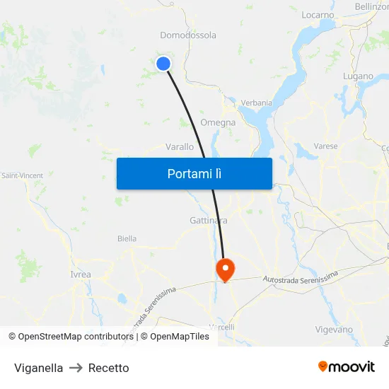 Viganella to Recetto map