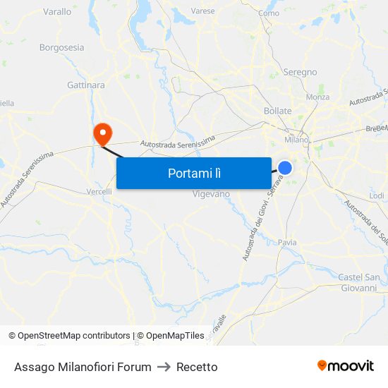 Assago Milanofiori Forum to Recetto map