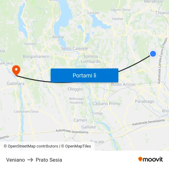 Veniano to Prato Sesia map