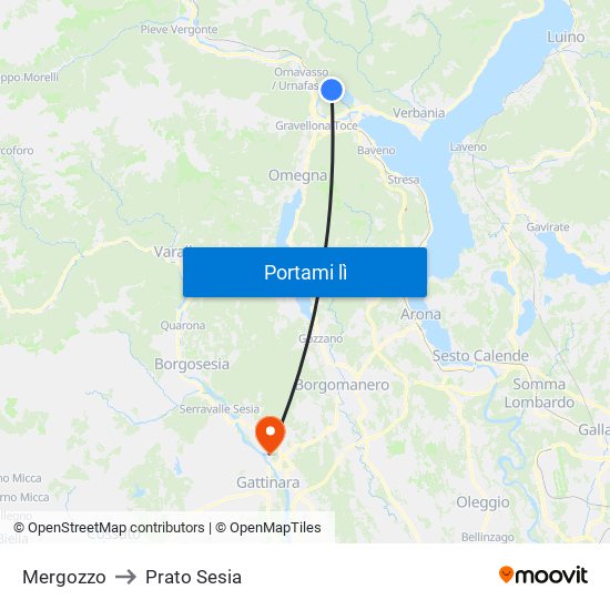 Mergozzo to Prato Sesia map