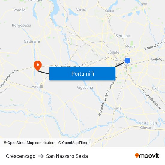 Crescenzago to San Nazzaro Sesia map