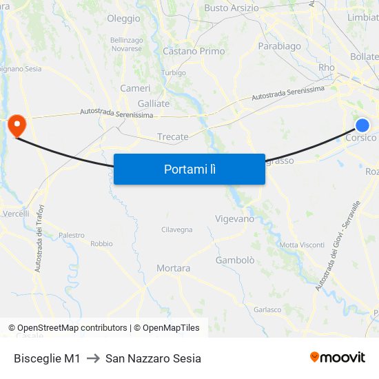 Bisceglie M1 to San Nazzaro Sesia map