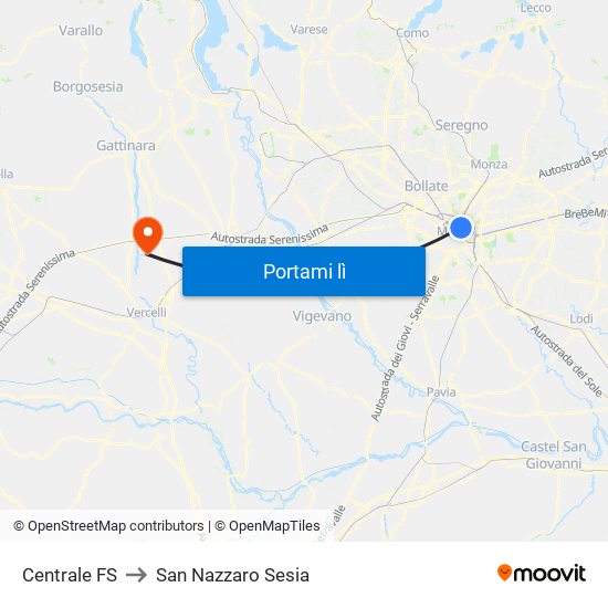 Centrale FS to San Nazzaro Sesia map