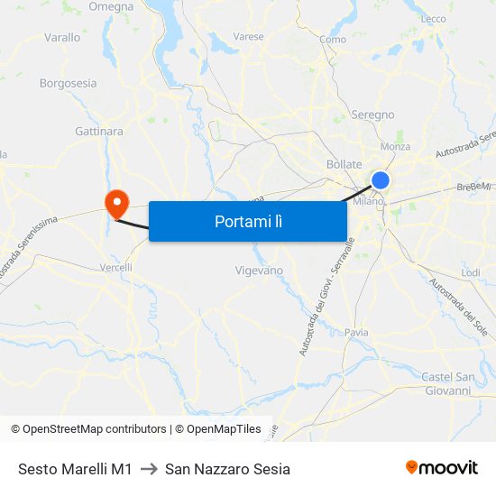 Sesto Marelli M1 to San Nazzaro Sesia map