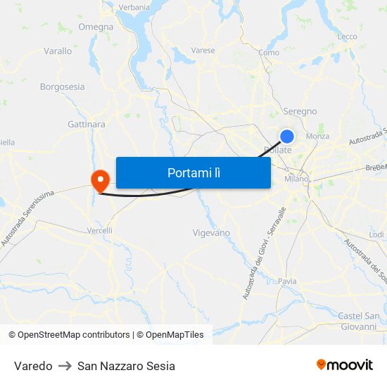Varedo to San Nazzaro Sesia map