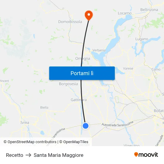 Recetto to Santa Maria Maggiore map