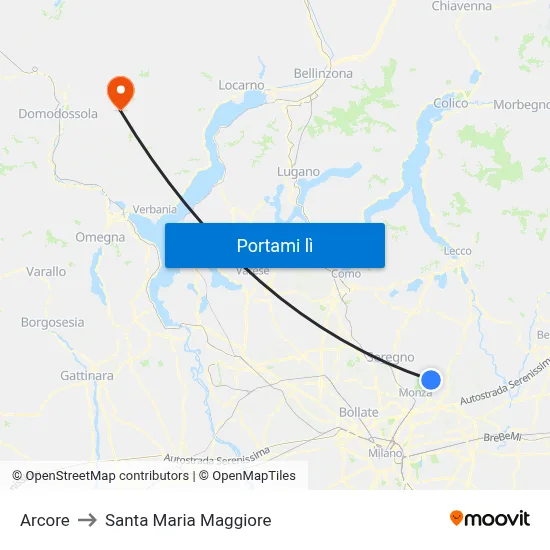 Arcore to Santa Maria Maggiore map