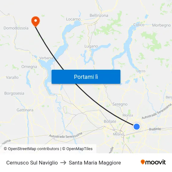 Cernusco Sul Naviglio to Santa Maria Maggiore map