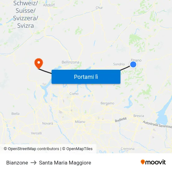 Bianzone to Santa Maria Maggiore map