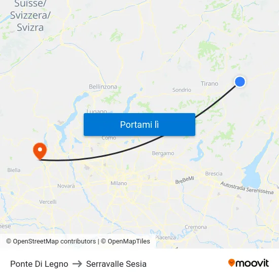 Ponte Di Legno to Serravalle Sesia map