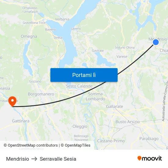 Mendrisio to Serravalle Sesia map