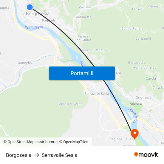 Borgosesia to Serravalle Sesia map