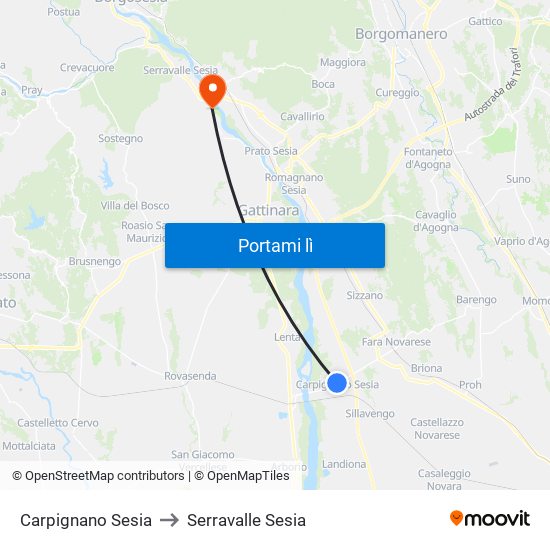 Carpignano Sesia to Serravalle Sesia map