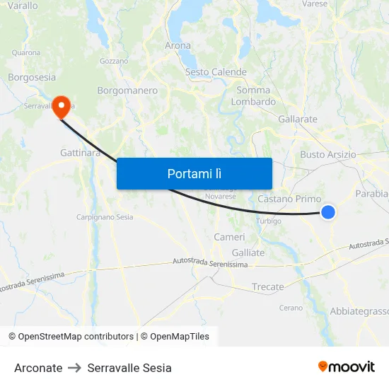 Arconate to Serravalle Sesia map