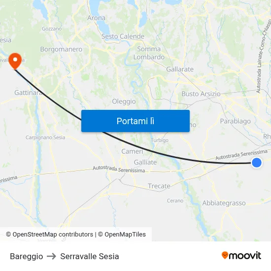 Bareggio to Serravalle Sesia map