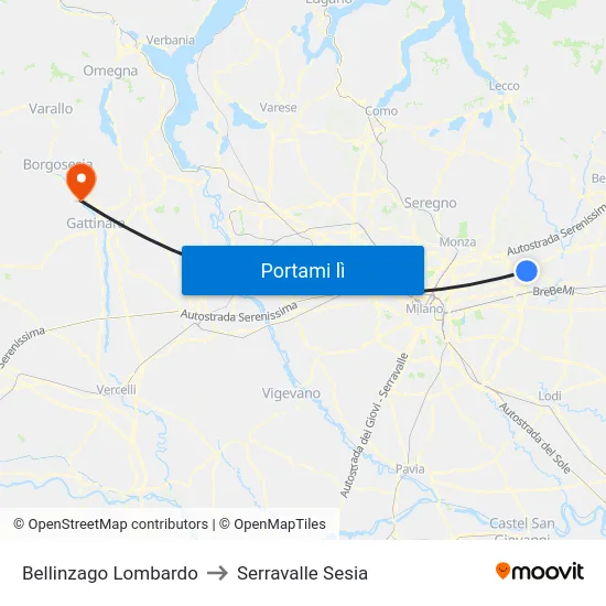 Bellinzago Lombardo to Serravalle Sesia map
