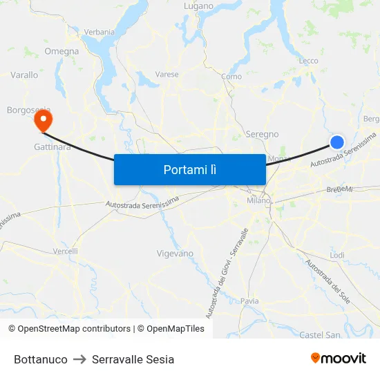 Bottanuco to Serravalle Sesia map