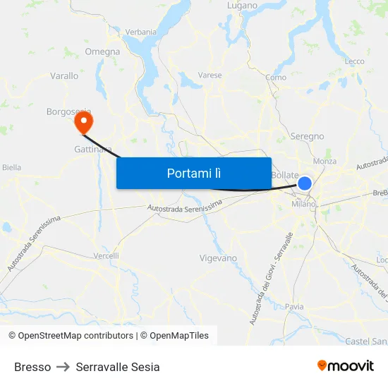 Bresso to Serravalle Sesia map