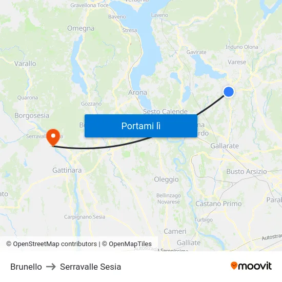 Brunello to Serravalle Sesia map