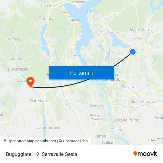 Buguggiate to Serravalle Sesia map